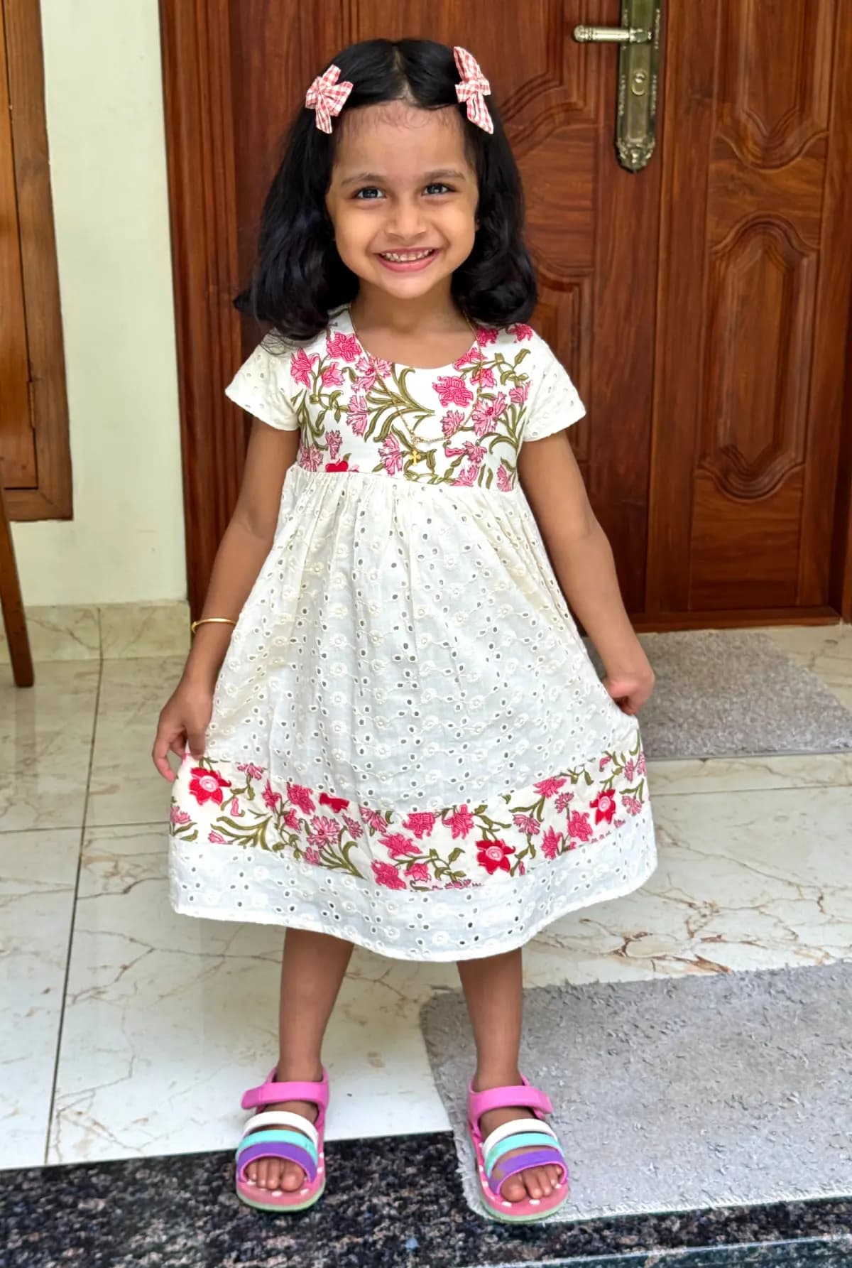 Ready to Dispatch Florista Kids Frock in Hakoba - Mini Flory Bell Off White