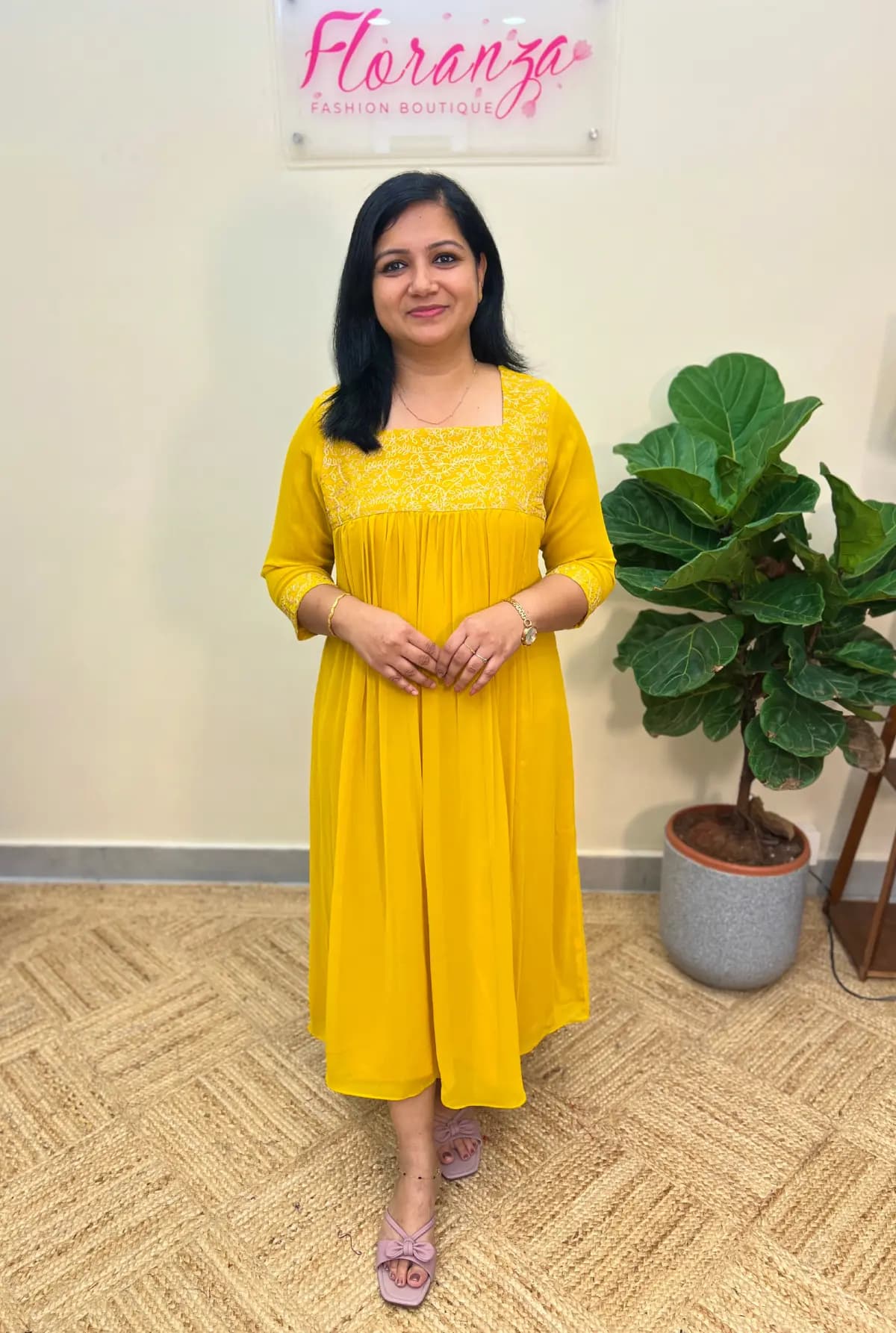 Florista Kurti in Blooming Georgette - Mustard Yellow