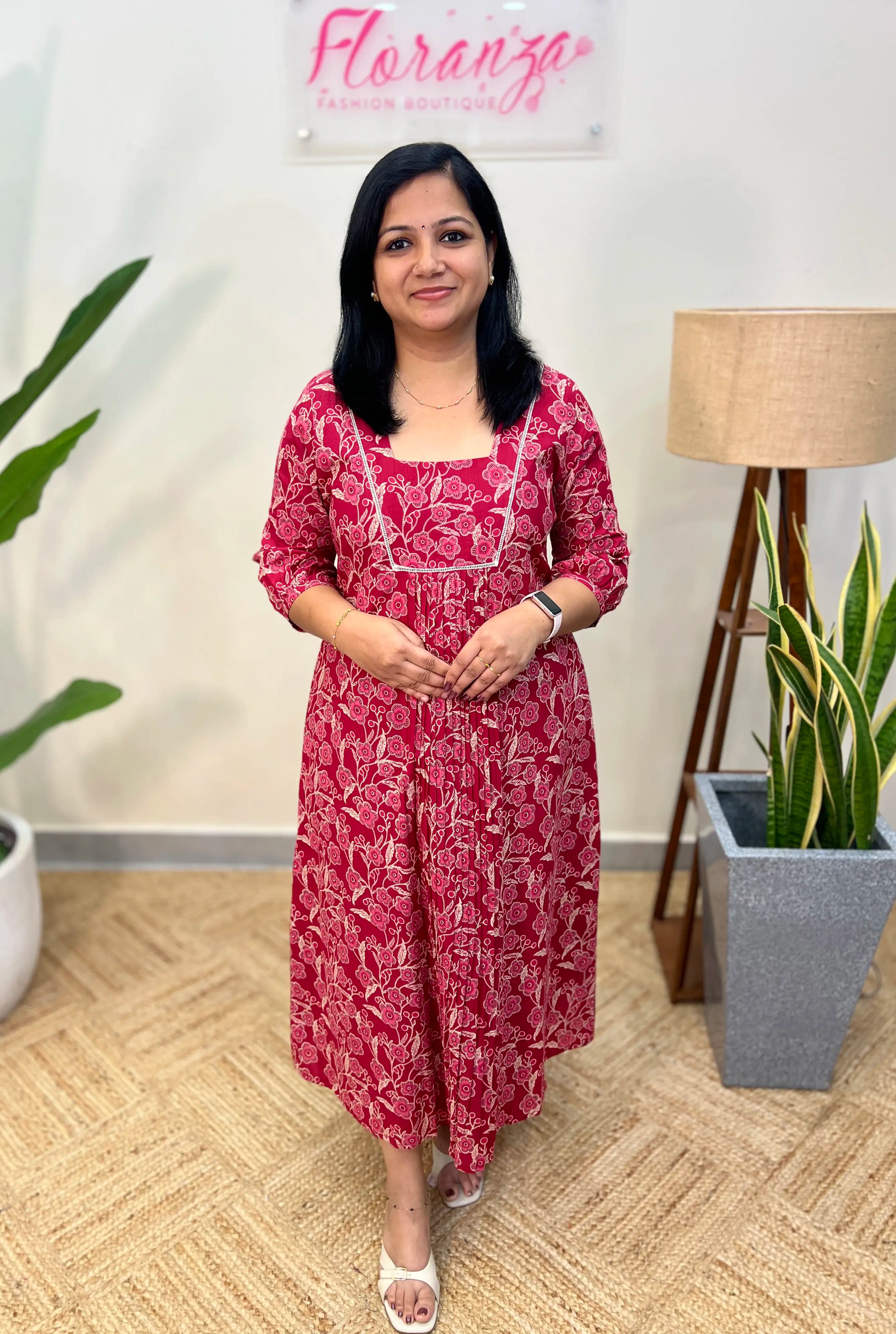 Florista Aline Kurti in Printed Cotton - Rani Pink