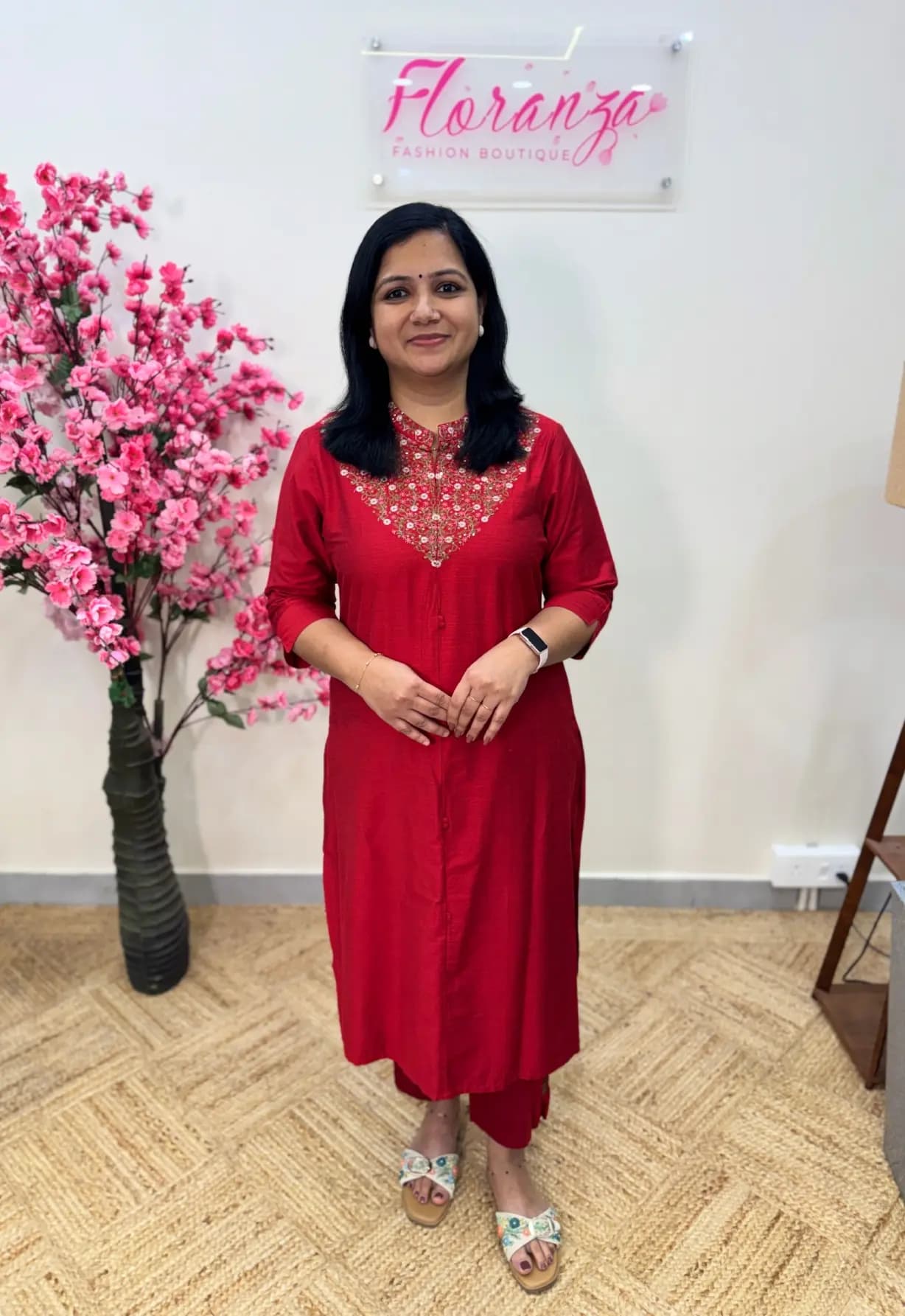 Offer Sale - Branded Kurti in Slub Silk - Reddish Maroon