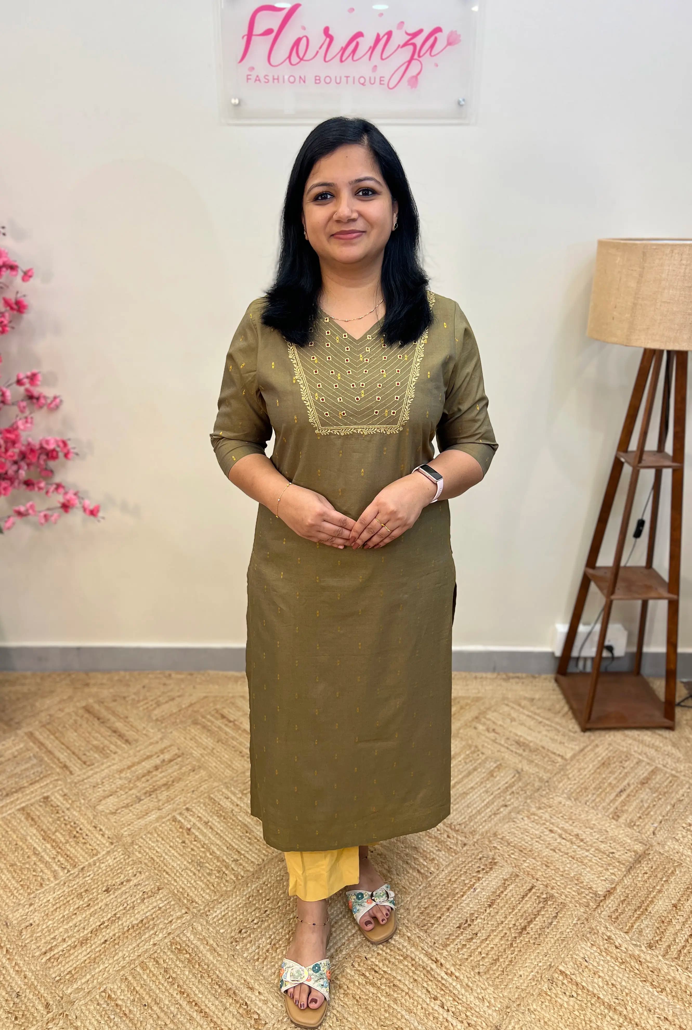 Offer Sale - Branded Kurti in Semi Silk - Dusty Olive Green